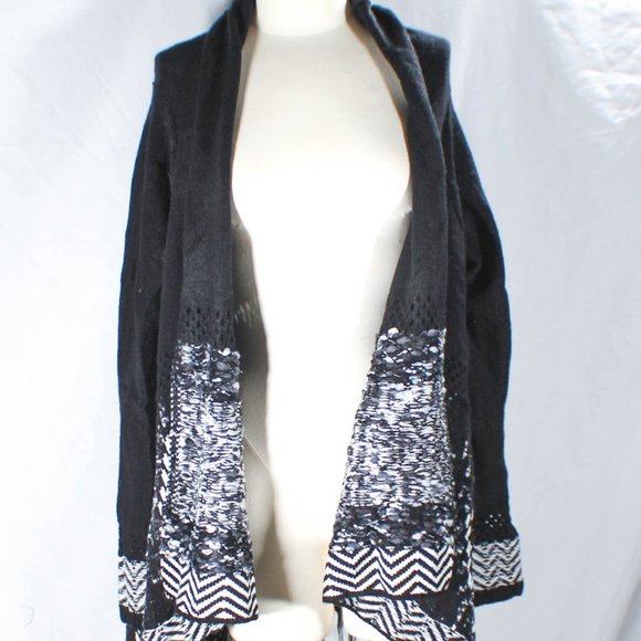 NWT Black & White Open Front Cardigan w/ Tassels Size XXL - Picture 2 of 8